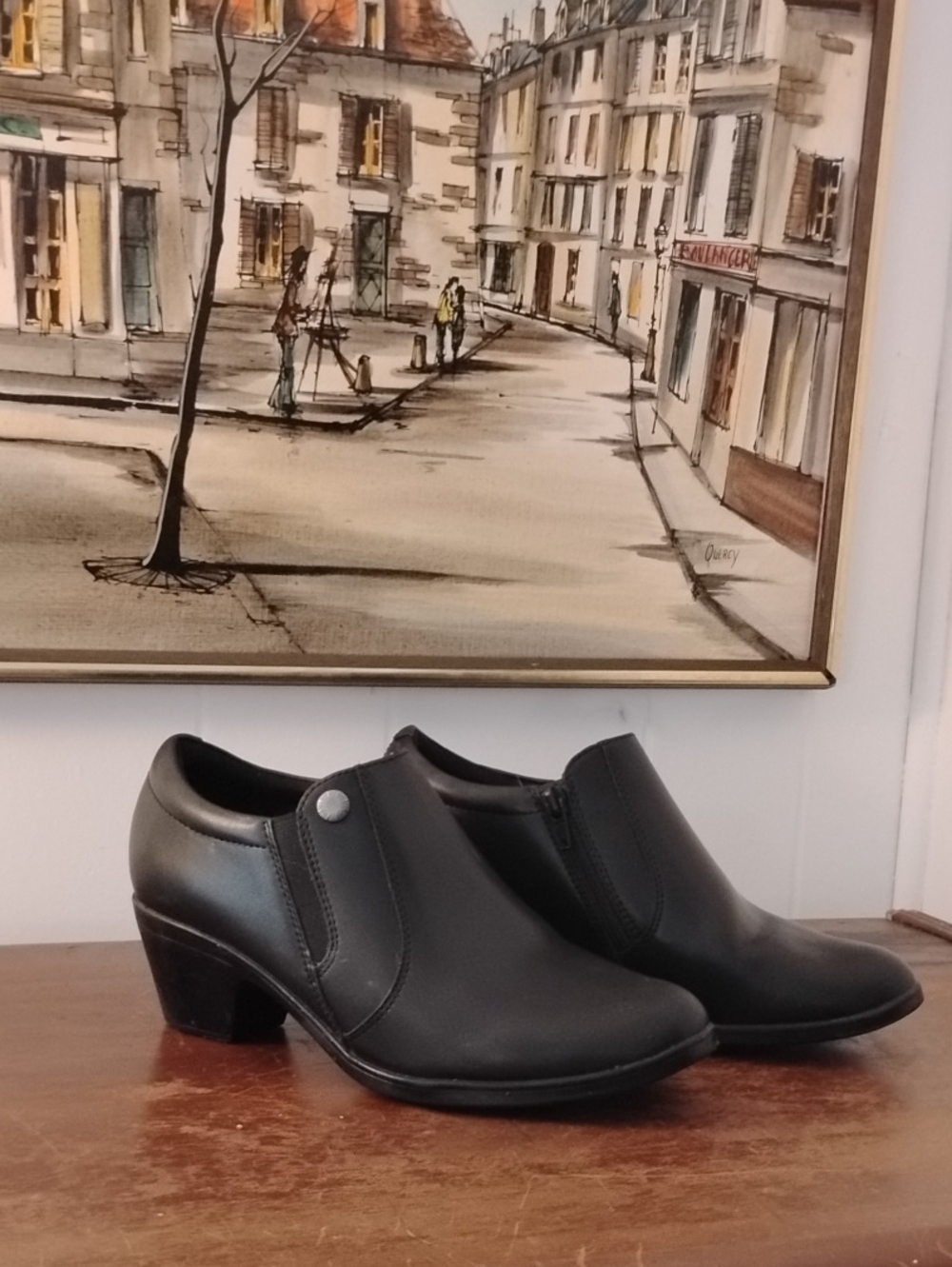 Clarks Black Slip-On Low Heel Dress Shoes